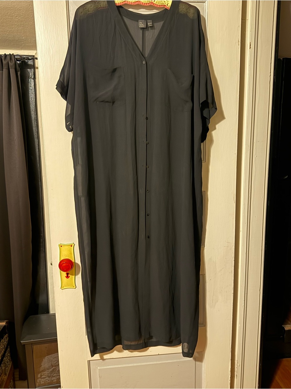 The Fisher Project- 100% silk Lightweight Black Button-Front Maxi Dress